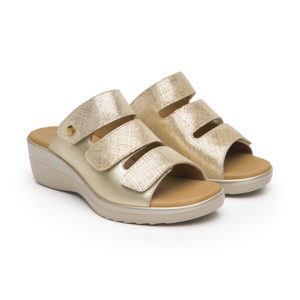 Sandalia Cuña Baja Flexi para Mujer Estilo 116022 Oro