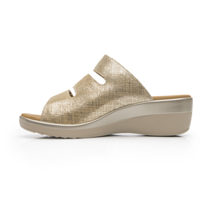 Sandalia Cuña Baja Flexi para Mujer Estilo 116022 Oro