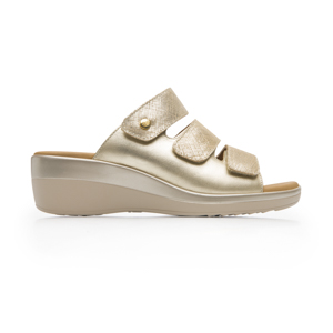 Sandalia Cuña Baja Flexi para Mujer Estilo 116022 Oro
