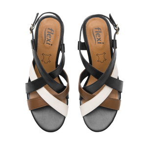 Sandalia Cuña Alta Flexi para Mujer Estilo 128309 Negro Multicolor
