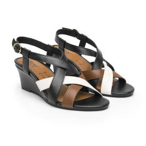 Sandalia Cuña Alta Flexi para Mujer Estilo 128309 Negro Multicolor