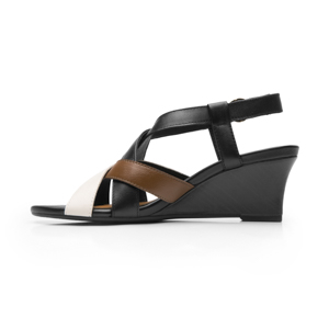Sandalia Cuña Alta Flexi para Mujer Estilo 128309 Negro Multicolor