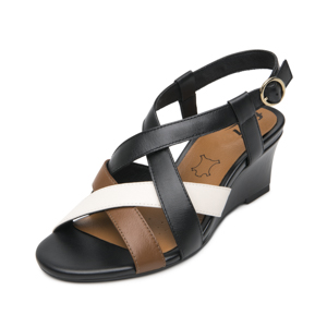 Sandalia Cuña Alta Flexi para Mujer Estilo 128309 Negro Multicolor