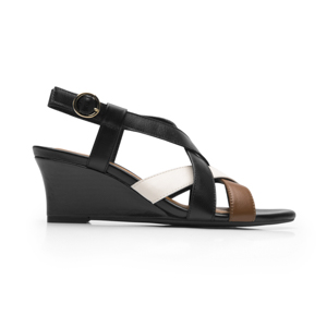 Sandalia Cuña Alta Flexi para Mujer Estilo 128309 Negro Multicolor
