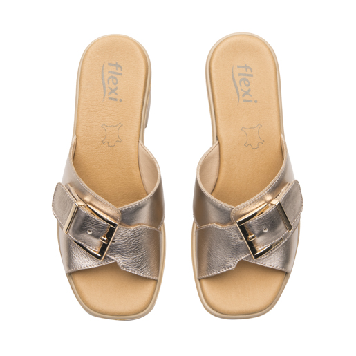 Sandalia Tacón Medio Flexi para Mujer Estilo 133501 Oro Rosado