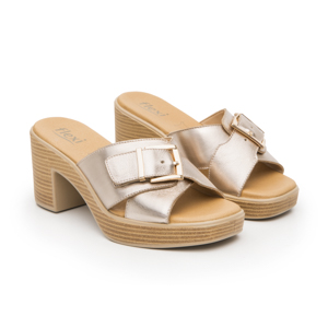 Sandalia Tacón Medio Flexi para Mujer Estilo 133501 Oro Rosado