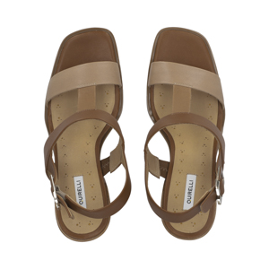 Sandalia de tacón en piel en 3 tonos color tan Quirelli estilo 302602