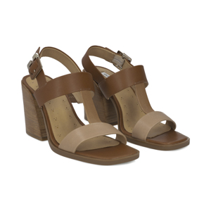 Sandalia de tacón en piel en 3 tonos color tan Quirelli estilo 302602