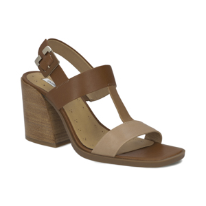 Sandalia de tacón en piel en 3 tonos color tan Quirelli estilo 302602
