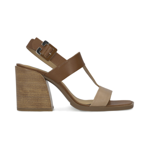 Sandalia de tacón en piel en 3 tonos color tan Quirelli estilo 302602