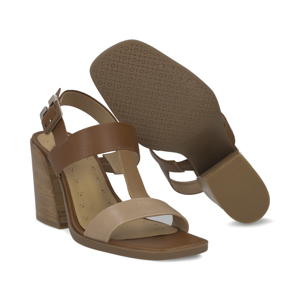 Sandalia de tacón en piel en 3 tonos color tan Quirelli estilo 302602