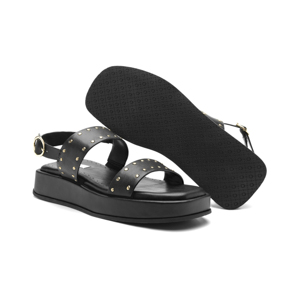 Sandalia flatform con estoperoles en piel color negro Quirelli estilo 303101