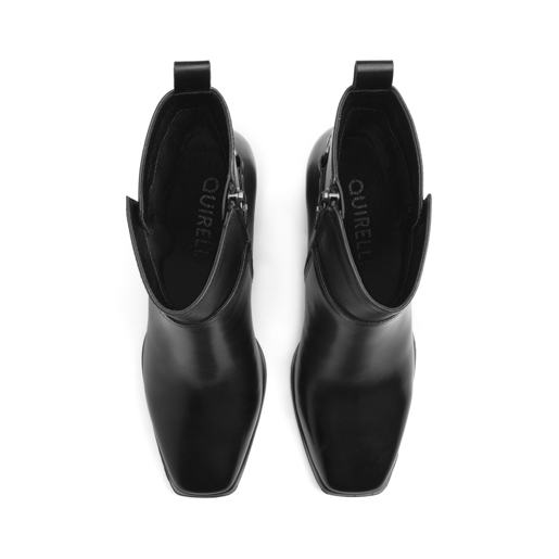 Botín Punta Cuadrada Quirelli para Mujer con Tacón Forrado En Cuero Estilo 303901 Negro