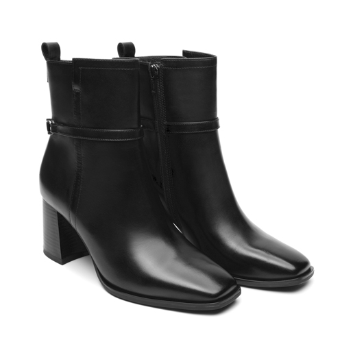 Botín Punta Cuadrada Quirelli para Mujer con Tacón Forrado En Cuero Estilo 303901 Negro