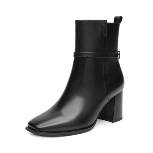 Botín Punta Cuadrada Quirelli para Mujer con Tacón Forrado En Cuero Estilo 303901 Negro