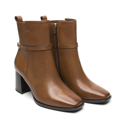 Botín Punta Cuadrada Quirelli para Mujer con Tacón Forrado En Cuero Estilo 303901 Tan