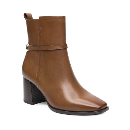 Botín Punta Cuadrada Quirelli para Mujer con Tacón Forrado En Cuero Estilo 303901 Tan