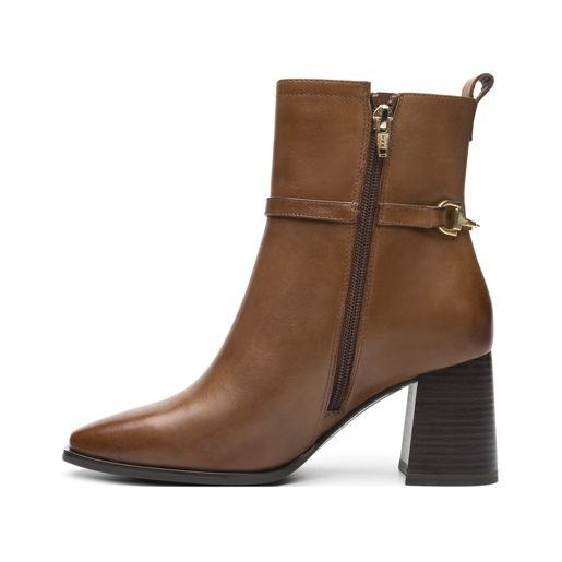 Botín Punta Cuadrada Quirelli para Mujer con Tacón Forrado En Cuero Estilo 303901 Tan