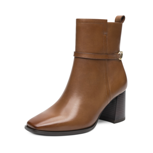 Botín Punta Cuadrada Quirelli para Mujer con Tacón Forrado En Cuero Estilo 303901 Tan