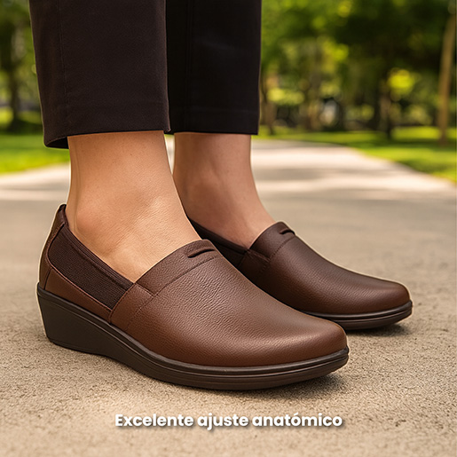 Slip On Con Detalle De Malla Y Elástico Flexi para Mujer con Plantilla Comfort Pad Estilo 45606 Café